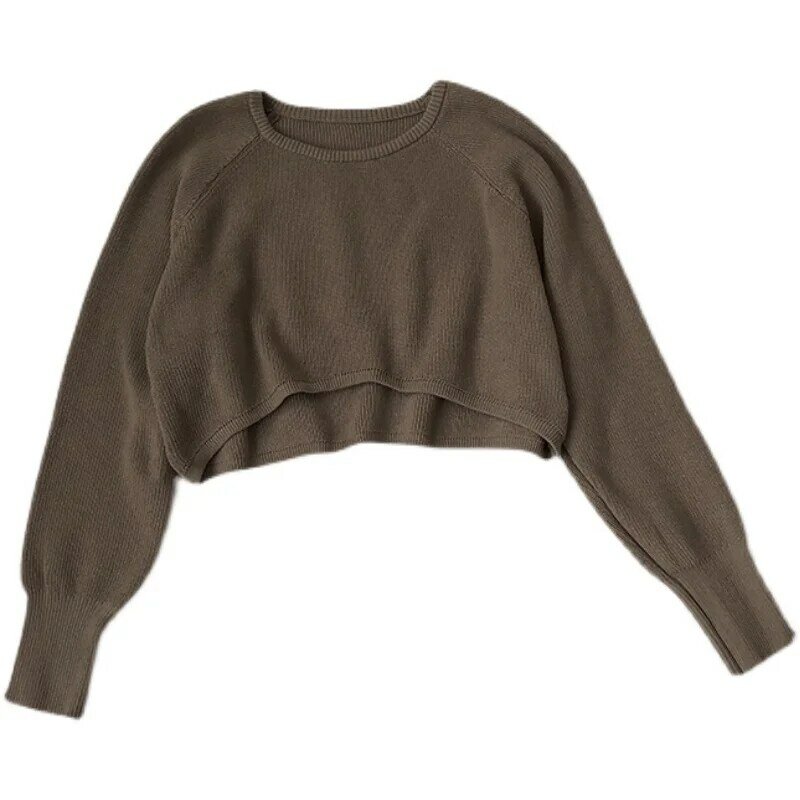 2023 autunno/inverno irregolare girocollo manica lunga maglieria donna versione coreana sottile Pullover corto maglione inferiore