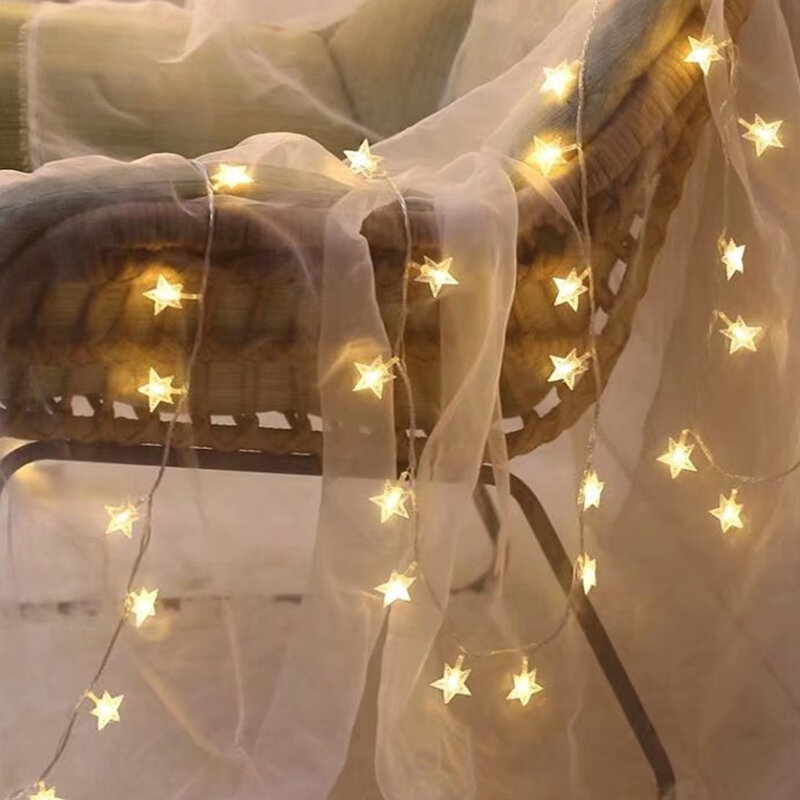 1 buah pohon Natal bintang LED tali lampu spanduk dekorasi Natal 2023 untuk rumah Navidad Xmas dekorasi peri cahaya liontin
