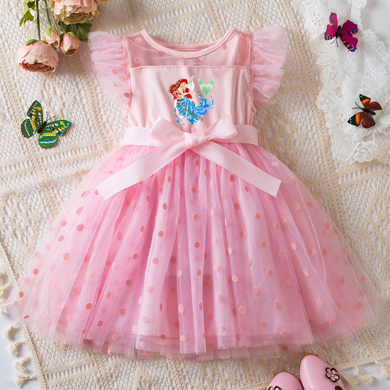 O vestido da pequena sereia, saia de malha princesa, vestidos de casamento sem mangas para meninas, 2 a 6Y, verão