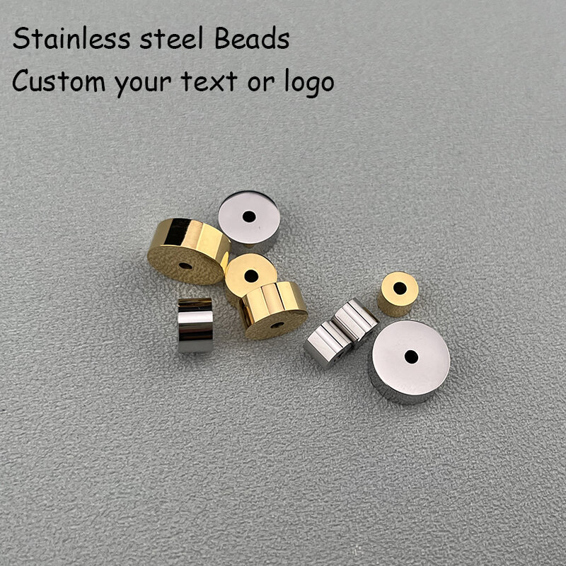 20 pezzi di perline in acciaio inossidabile Lase incide Logo Bead Circle Beads bracciale perline 2mm foro diverse dimensioni