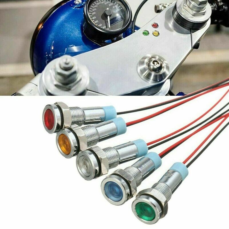 Luz indicadora de señal LED con cable, 6/8/10/12mm, 12-24VDC, para coche, barco, tablero de instrumentos, lámpara piloto de advertencia, 5 uds.