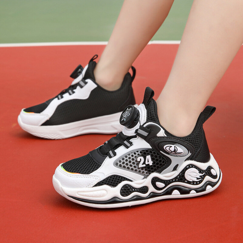 Zapatillas deportivas de baloncesto para niños, zapatos de entrenamiento de malla transpirable para niños grandes, novedad de verano 2024