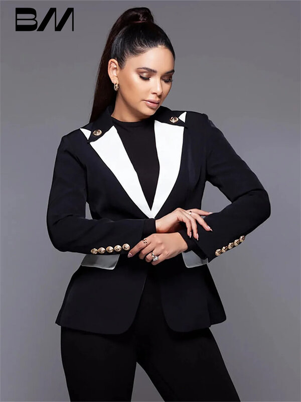 Wiosenne czarne białe spodnie damskie garnitury Slim Fit wieczorowe przyjęcie 2024 odzież damska na wesele proste spodnie dwie sztuki