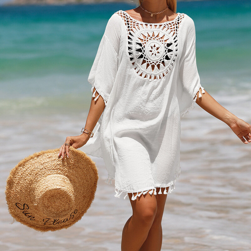 2024, однотонная пляжная юбка в стиле пэчворк с крючком для защиты от солнца, короткая Сексуальная Пляжная накидка