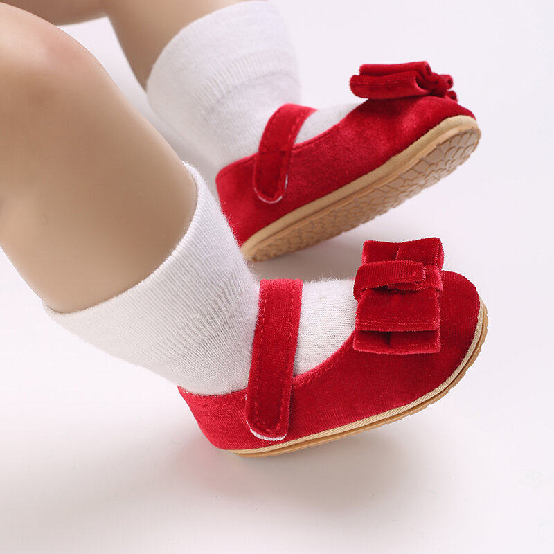 Mary Jane Flats com bowknot para bebês, Sapatos de berço macio, Sapatos de princesa antiderrapantes, Sapatos doces para crianças