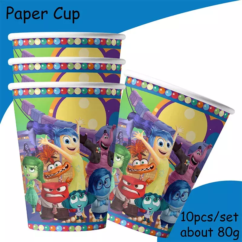 Disney Inside Out Theme Cool Party Paper Cups Banner Tablecloth Disposable Tableware Set For Kids Birthday Decoration Supplies