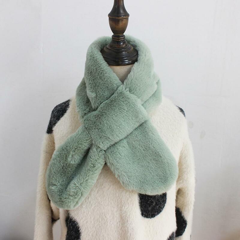 Solid Color Wide Korean Style Kids Scarf Autumn Winter Double-sided Imitation Rabbit Fur Cross Collar Scarf