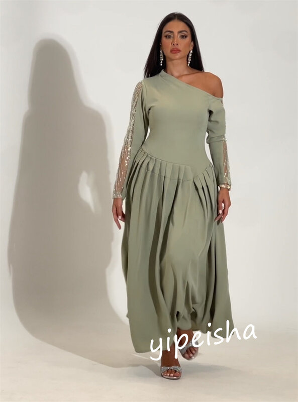Шифоновое ДРАПИРОВАННОЕ женское платье-трапеция с открытым плечом, платье средней длины из Саудовской Аравии