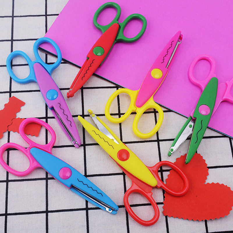 Gunting anak-anak gunting pemotong kertas Mini gunting berpola bergelombang kertas stek gunting keselamatan alat tulis gunting alat seni