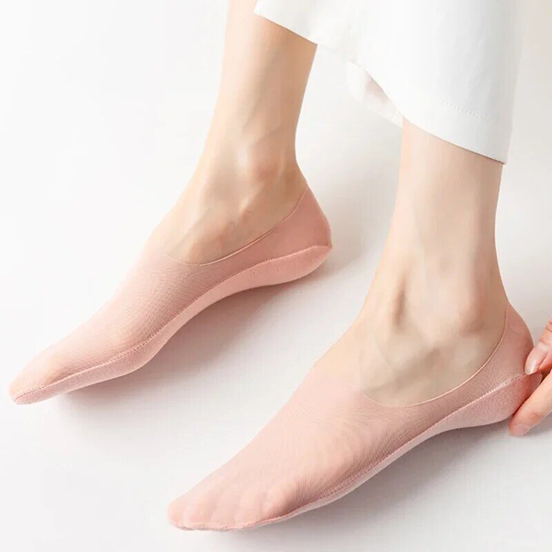 3/6 Pairs/lot Women's Ultra-thin Invisible Boat Socks High Quality Stretch Ice Silk The Leisure Sock Silicone Non-slip Sox