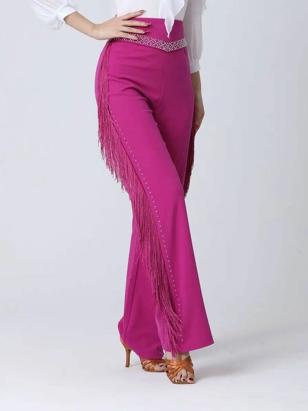 Seksowne nowa strona frędzle zestaw spodni dla pań jednolity kolor szerokie nogawki damskie kombinezony świąteczne ubrania taneczne odzież damska stroje