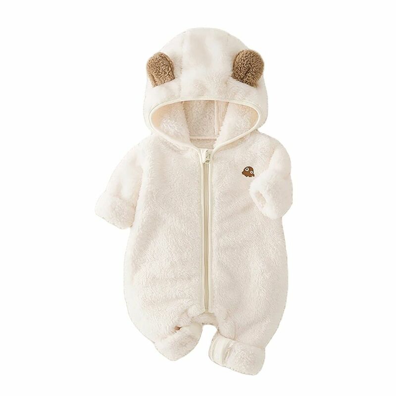 Spring and Autumn Newborn Fleece Romper Cartoon Solid Color Jumpsuit Cute Baby with Hoodie and Crawling Suit