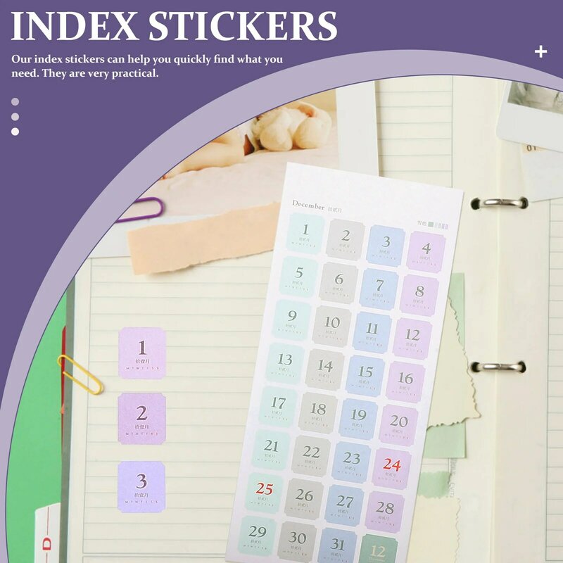 12 Sheets Portable Calendar Stickers Multi-function Planner Tabs Household Book Tabs
