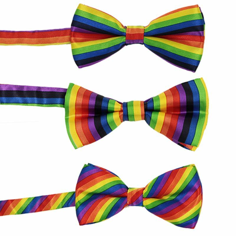 Fashion Colorful Rainbow Striped Bowties for Groom Men Women Wedding Party