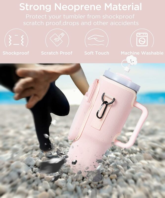 Tas pembawa botol air dengan saku ponsel untuk Stanley 40oz Tumbler dengan pegangan kantong pemegang botol air Neoprene