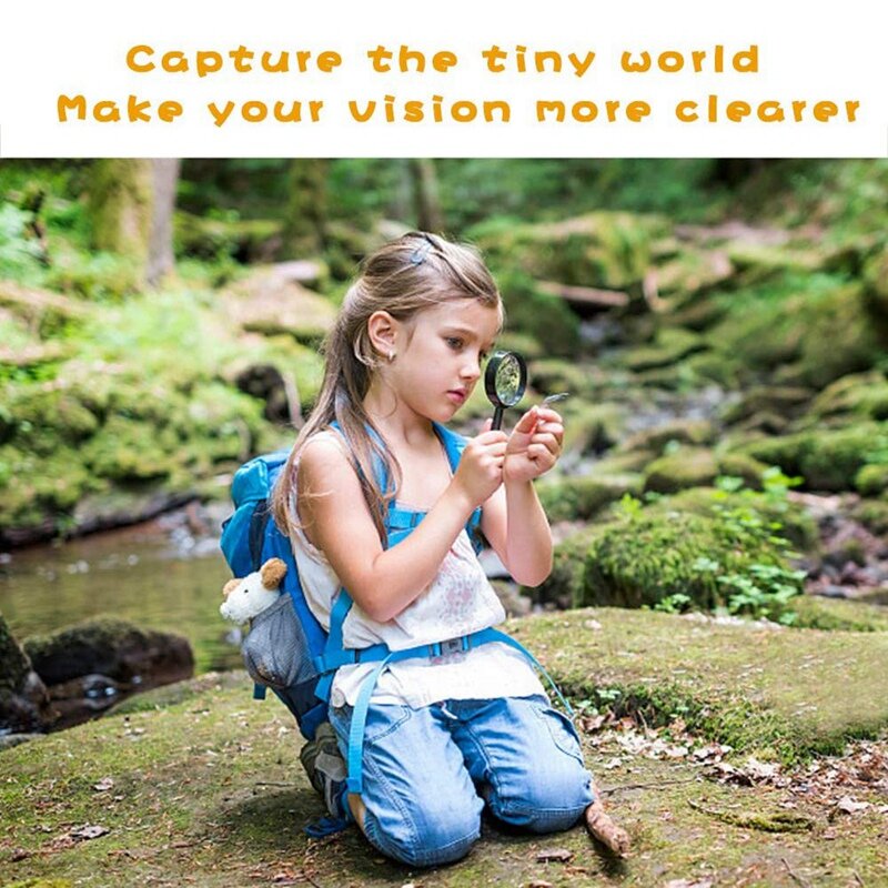Mini lupa portátil de plástico para niños, 8 piezas, juguete para explorador