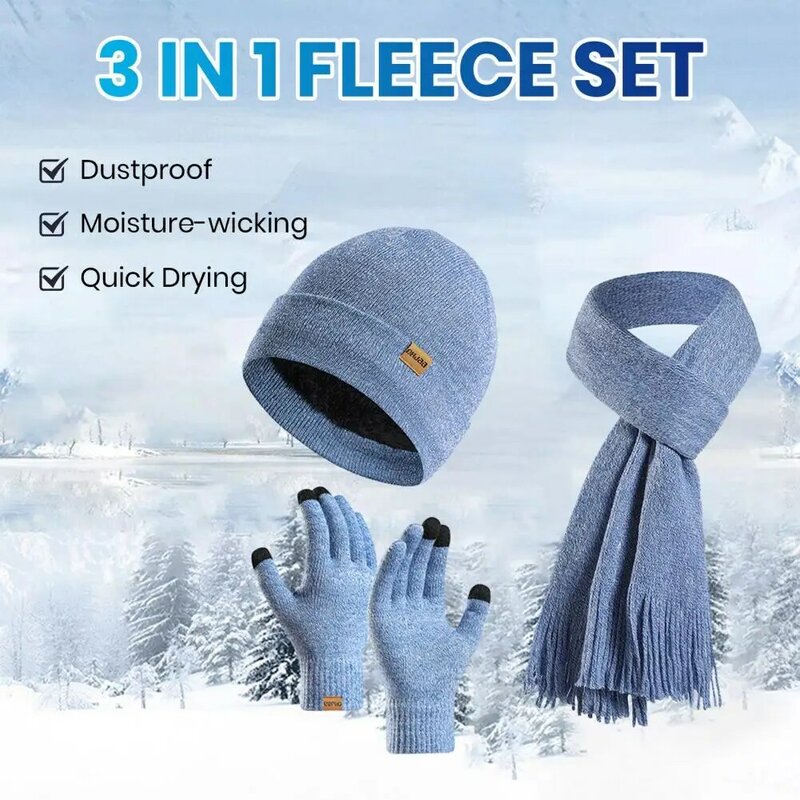 Conjunto de guantes de invierno para hombre y mujer, gorro cálido de punto a prueba de viento, gorro de ciclismo al aire libre con pantalla táctil