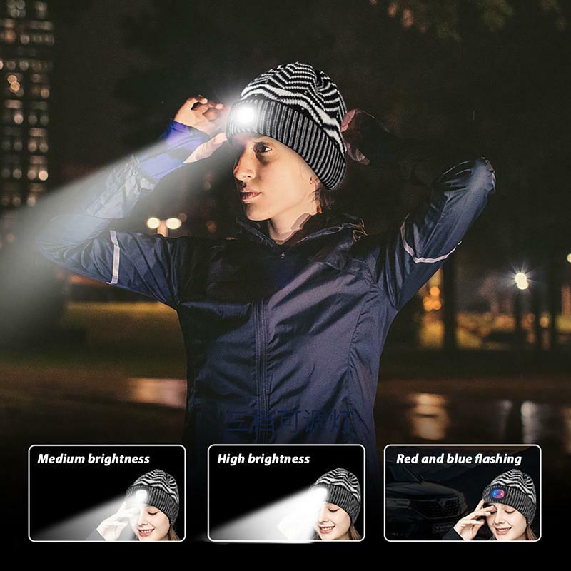 Beanie With Light Knitted LED Hat Flashlight Night Light LED Headlamp Hat Bright Lighted Hat Stocking Stuffers For Men Father