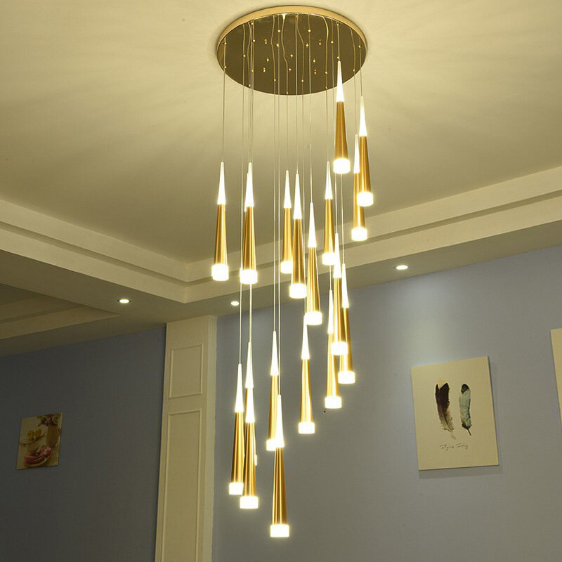 Candelabro LED atmosférico moderno, Rotating Long Pendant Lamp, Luminária, Decoração para Restaurante, Duplex Building Villa, Hotel, Lobby