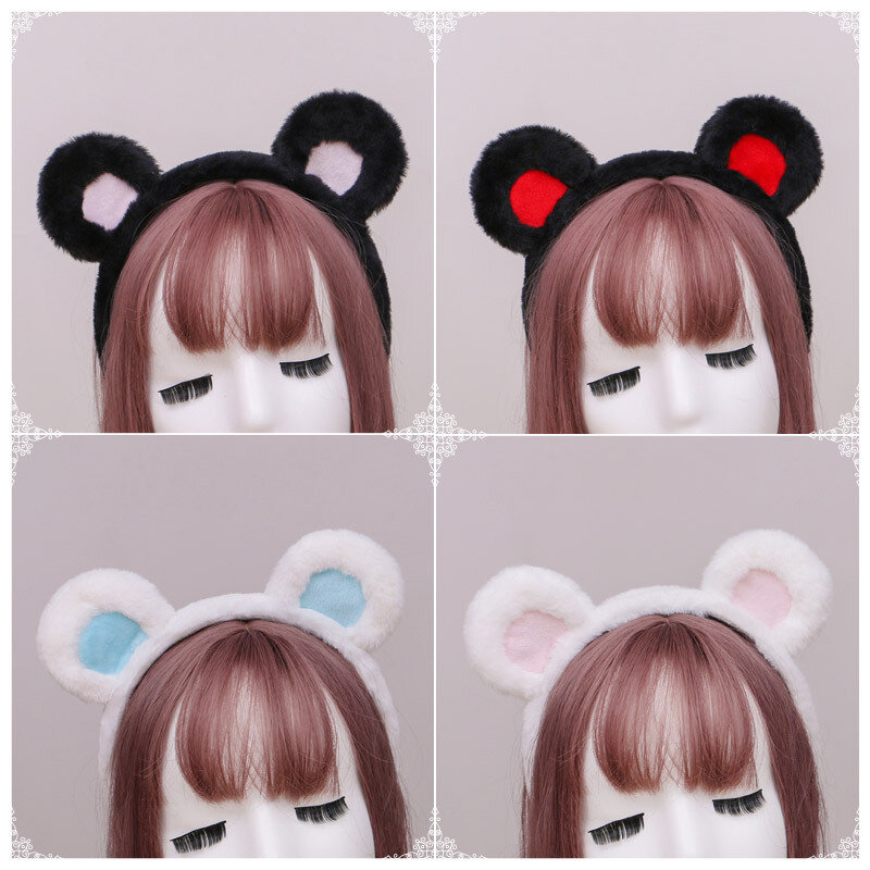수제 일본 귀여운 소녀 봉제 로리타 곰 귀 머리띠, 코스프레 액세서리 귀 머리띠