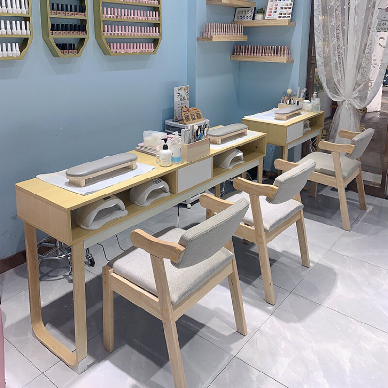 Bureau à ongles avec support en bois, organisateur Kawaii, concepteur professionnel, tables à ongles, esthétique moderne, meubles de salon