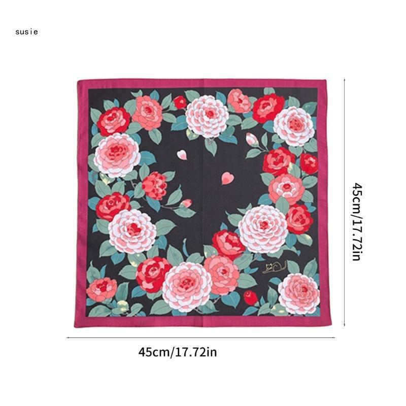 X7YA 45x45cm 손수건 여성 빨 수있는 꽃 패턴 Hankies 다채로운 손수건