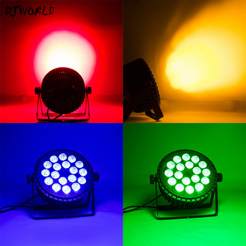 Alumínio LED Flat Par Light, Equipamento de Iluminação de Palco Profissional para Disco DJ Party Bar, RGBWA UV 6in 1, DMX512, 18x18W