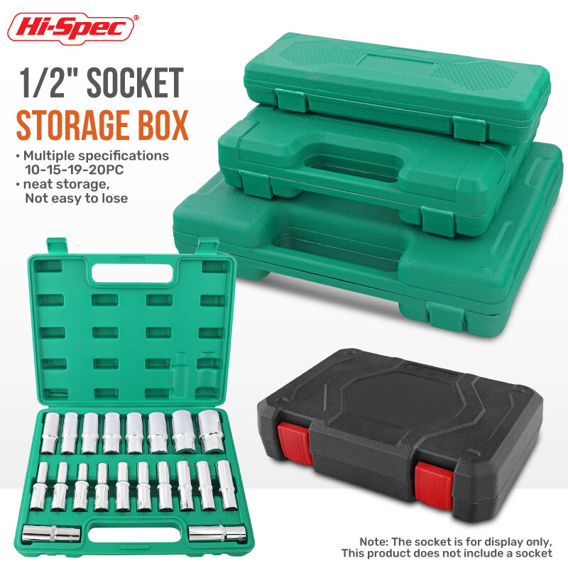 Hi-spec 1/2 "vazio conjunto de soquete caixa de armazenamento ferramenta acessórios caixa de ferramentas soquete recipiente de armazenamento para 10/15/19 longo/curto soquetes conjunto