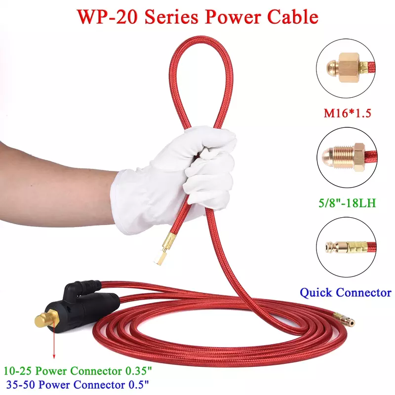 WP20 TIG Torch Power Cable Quick Connector 5/8" M16 For Water-Cooled TIG Torches 20 Series 3.8m 12.5ft 250A