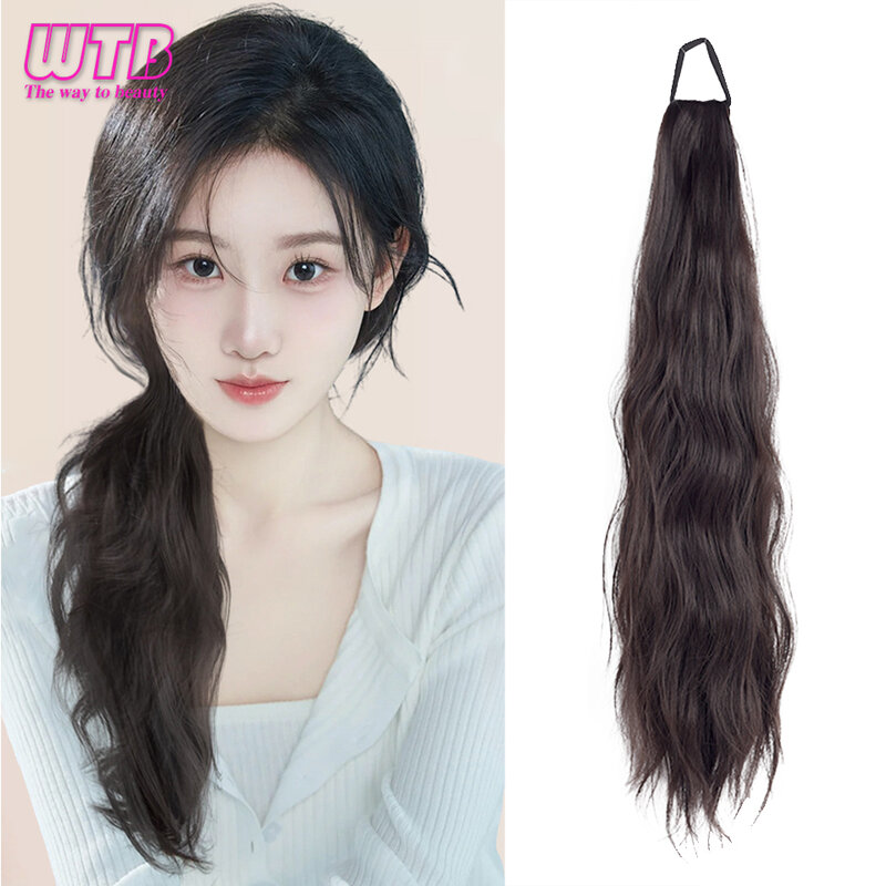 Peruka syntetyczna kucyk długie włosy leniwy krawat gumka do włosów niski naturalny mikro-rolkowy sztuczny kucyk odpowiedni dla kobiet