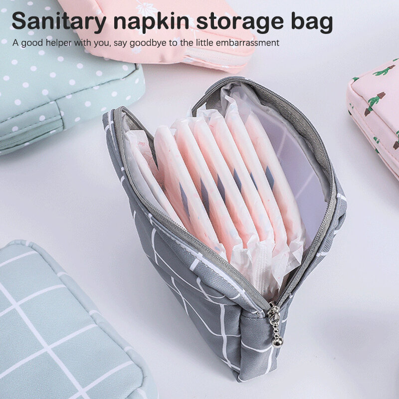 Korean Style Sanitary Napkin Bag Cotton Travel Makeup Bag Zipper Coin Purse Sundries Small Change Portable Storage Supplies