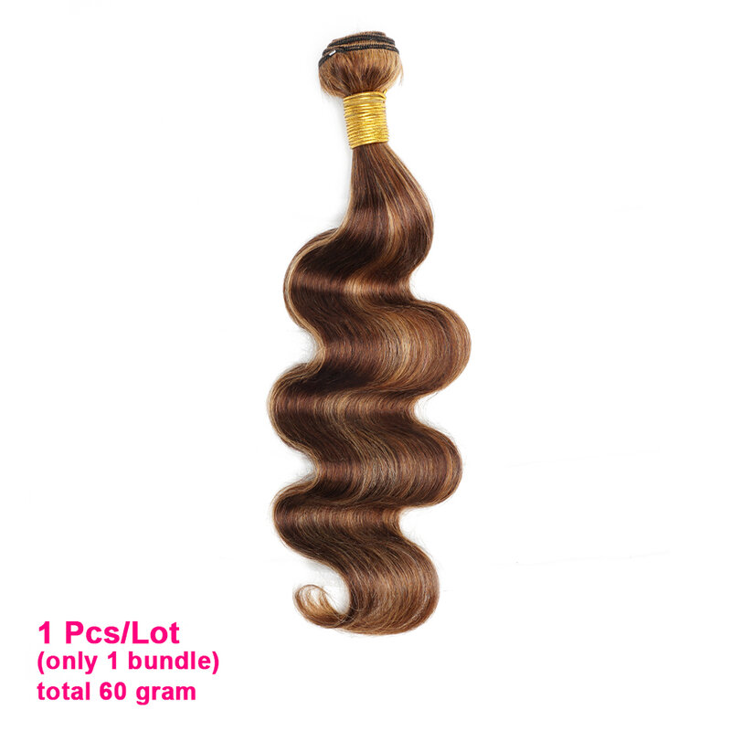 Body Wave Highlight P4/27 Menselijk Haar Bundels 60Gram 10 Tot 22 Inch Voorgekleurde Bruine Blonde Peruaanse Hair Extensions 1/3/5/7 Stuks