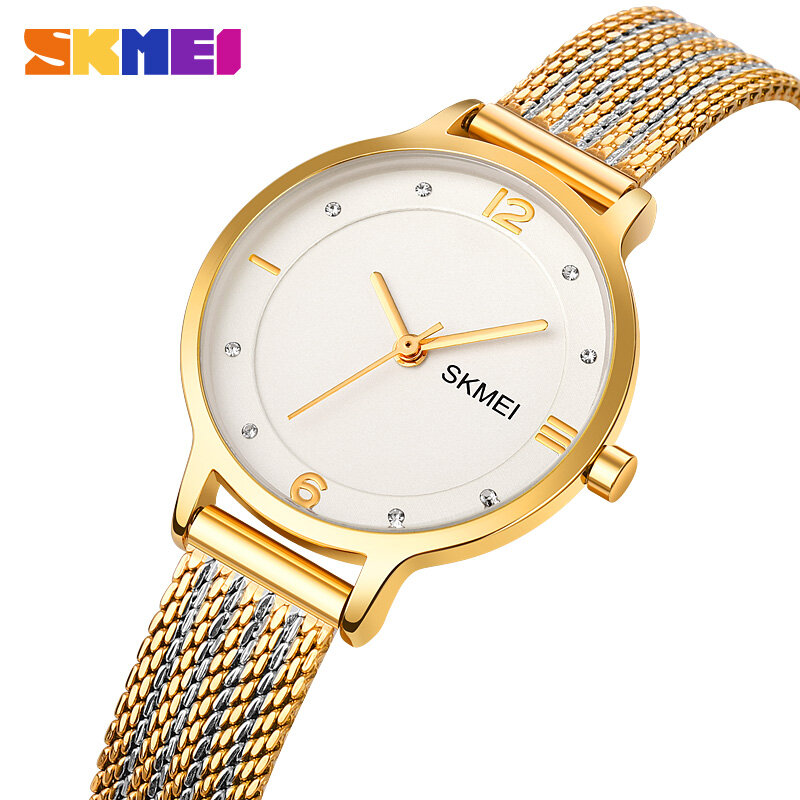 SKMEI Elegant Watch for Women Fashion Mesh Belt Quartz Wrist Watches Casual Simple Ladies Daily Dress Bracelet Waterproof