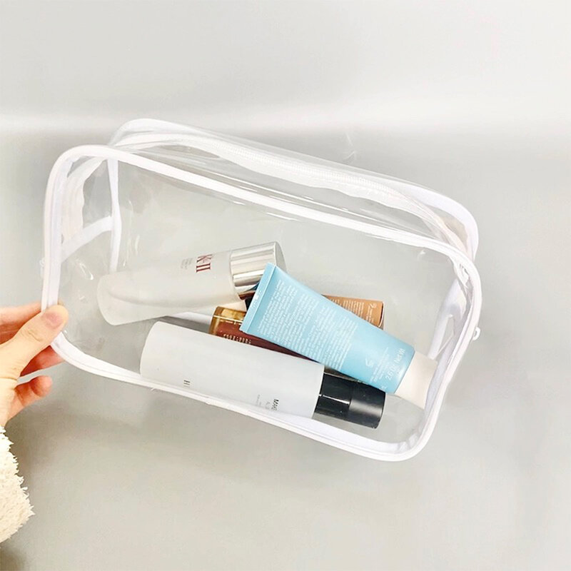 Tas rias wajah bening PVC sederhana transparan tahan air wadah penyimpanan kosmetik Travel Make Up Organizer kantong tas perlengkapan mandi