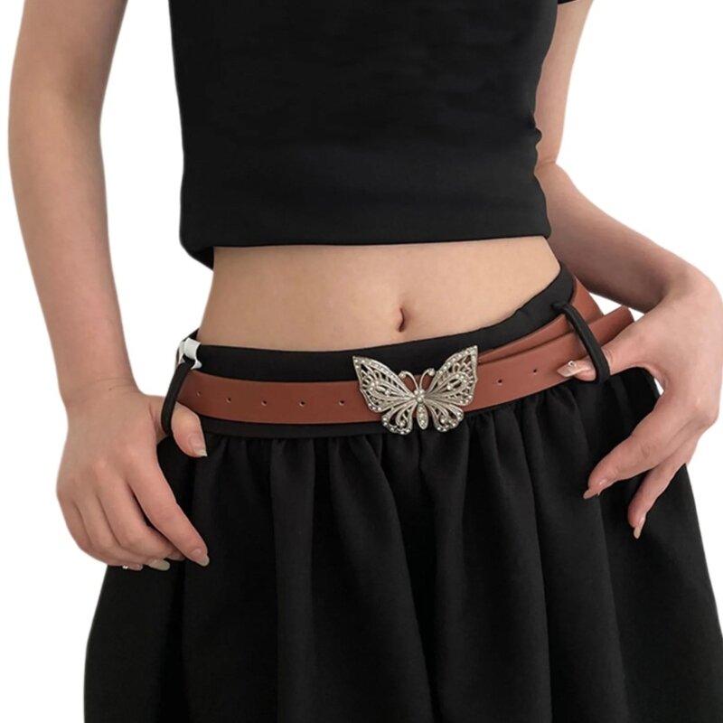 Cinturones elegantes para vaqueros con diamantes imitación, hebilla mariposa, joyería para cuerpo