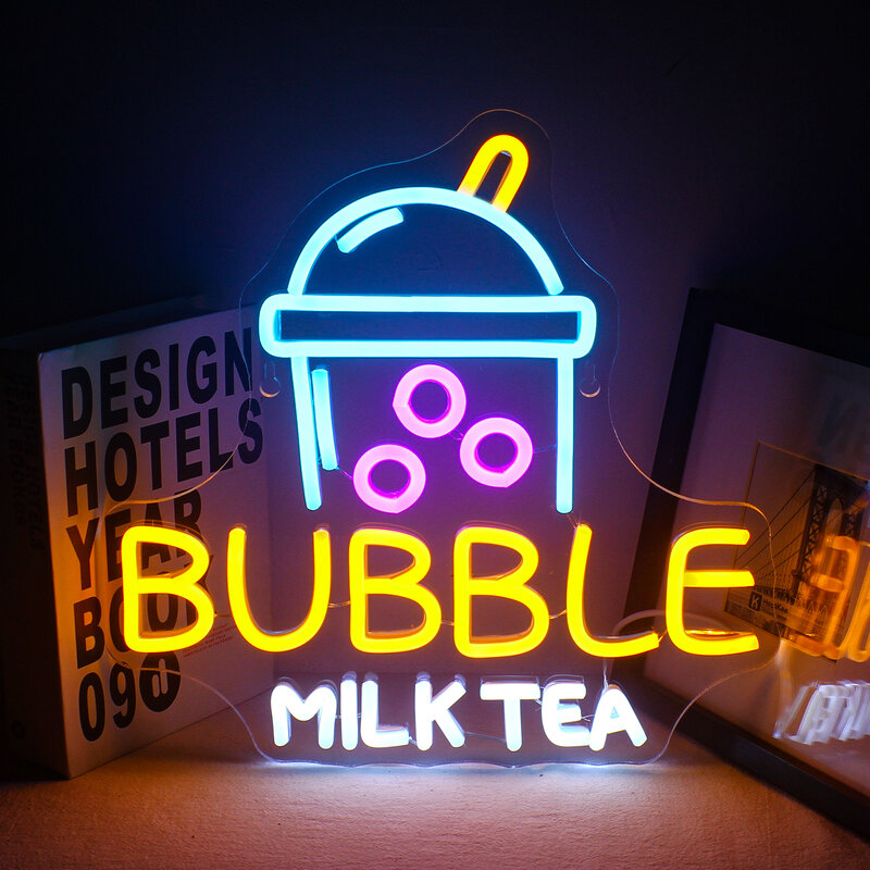Lampu tanda LED Neon teh susu gelembung, lampu dinding seni untuk dekorasi pesta estetika kamar minum makanan penutup Logo toko aksesoris Bar