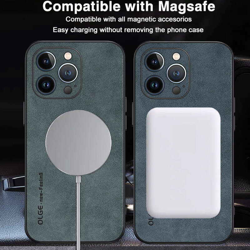 Étui magnétique en cuir Magsafe pour iPhone, charge sans fil de luxe, coque souple antichoc, iPhone 15 14 Pro Max 14 Pro 12 13 Pro Max 11