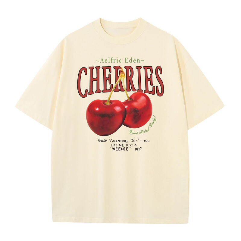 Camiseta americana de algodón puro para hombre y mujer, camiseta retro con Estampado de cereza, Media manga, holgada, manga corta, simple, y2k