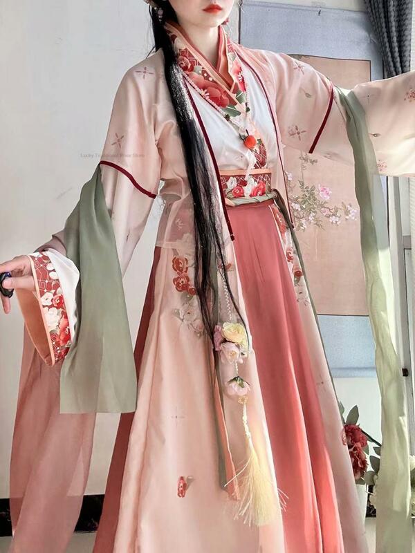 중국 전통 한푸 드레스 여성용, 우아한 빈티지 위진 왕조 고대 공주 민속 무용 코스프레 드레스 세트
