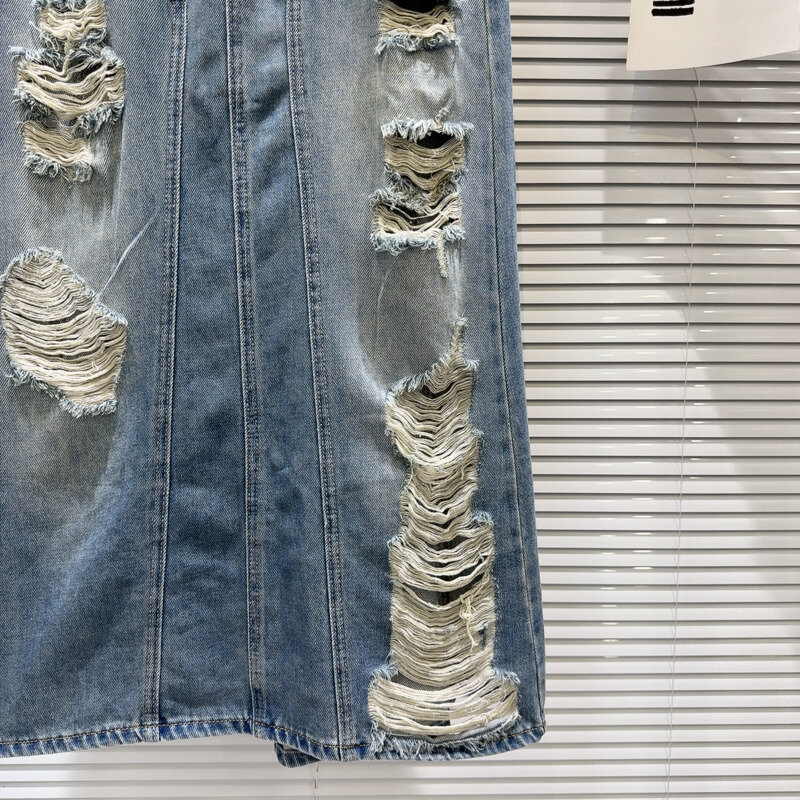 BORVEMAYS-saias jeans ocas para mulheres, saias casuais soltas, cintura alta, altura do joelho, rua, novo, WZ8591, verão, 2024
