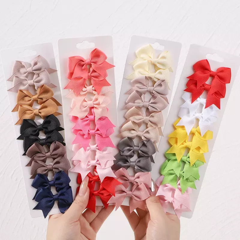 Solid Color Ribbon Hair Clips para Bebés Meninas, Handmade Bowknot Hairpin, MiNi Barrettes para Crianças, Acessórios para Cabelo, 10Pcs por Lote