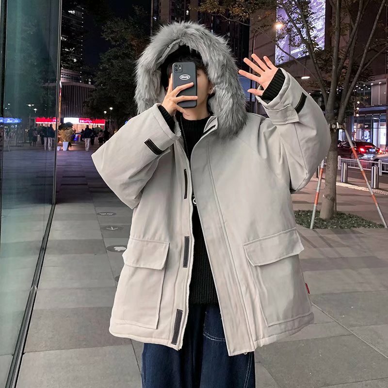 Furred Hat Hooded Parkas Men Thicker Korean Style Fashion Coldproof All-match BF Male Loose Coats Windbreak Warm Pockets Casual
