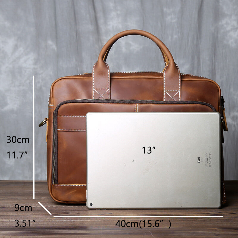 جلد طبيعي Vintage حقيبة الرجال رئيس طبقة جلد أفقي سعة كبيرة الأعمال حقيبة يد كاجوال