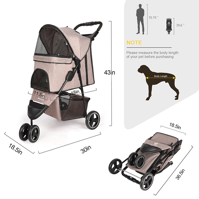Luxury Puppy Trolley for Small Dogs Cats Corgi Teddy Foldable Pet Stroller Carrier Lightweight Frame Comfort Smooth Ride  애완견 유모