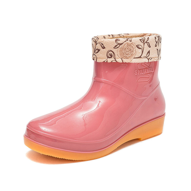 Women Boots Waterproof Low Heeled Buckle Toe Middle Shoe Round Rain Women's Boots Womens Rain Shoes
