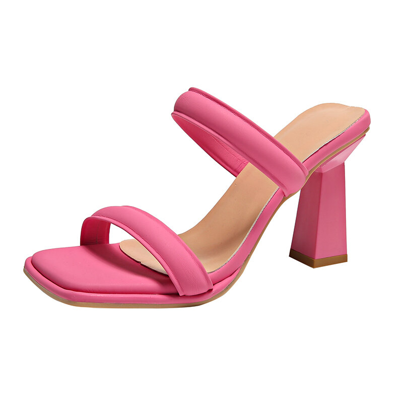 Korean version of sandals, women's fashionable square toe open toe loop with mixed strap, oversized high heel sandals