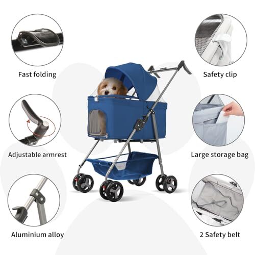 Cochecito plegable 3 en 1 para perro, carrito desmontable para mascotas, ligero para gato con carro de viaje extraíble