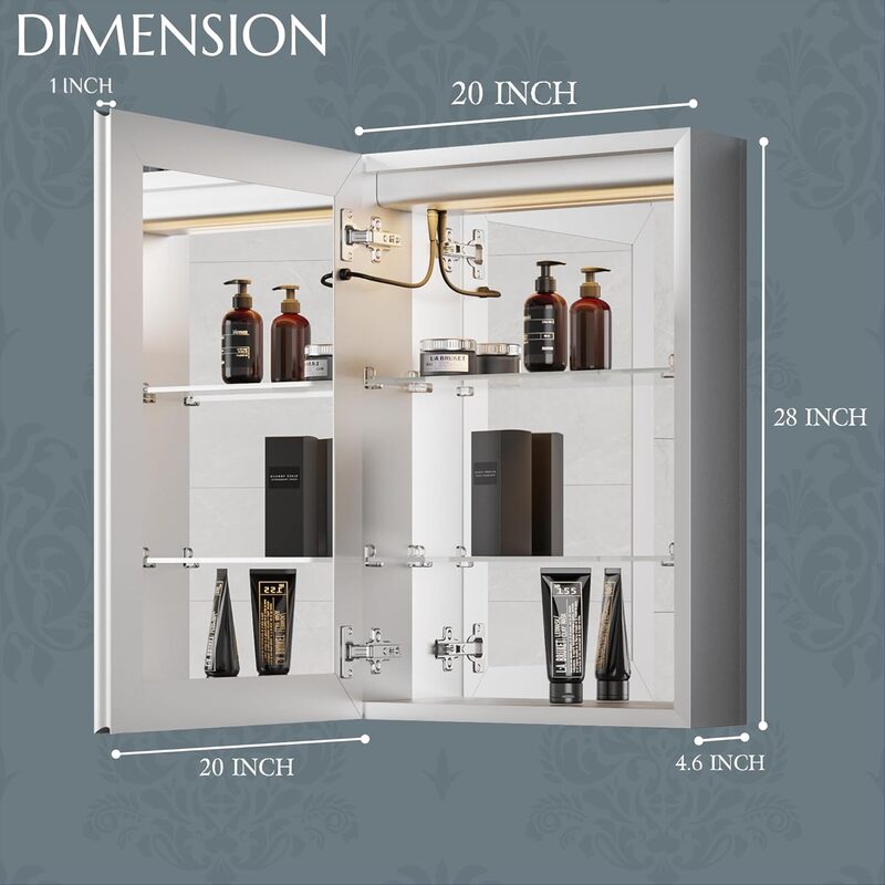 Medicine Cabinet with Lights, 20×28 Inch LED Medicine Cabinets for Bathroom, Bathroom Mirror Cabinet with Interior Sensor Light,