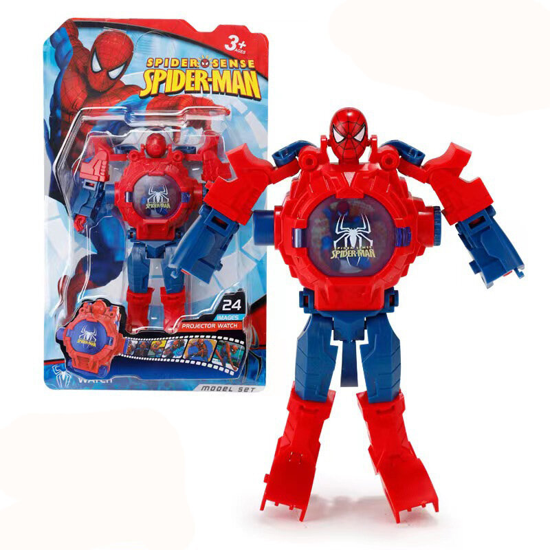 24 modelli di proiezione Spiderman bambini orologi giocattoli per bambini deformazione Robot proiezione orologio elettronico scuola regalo di natale