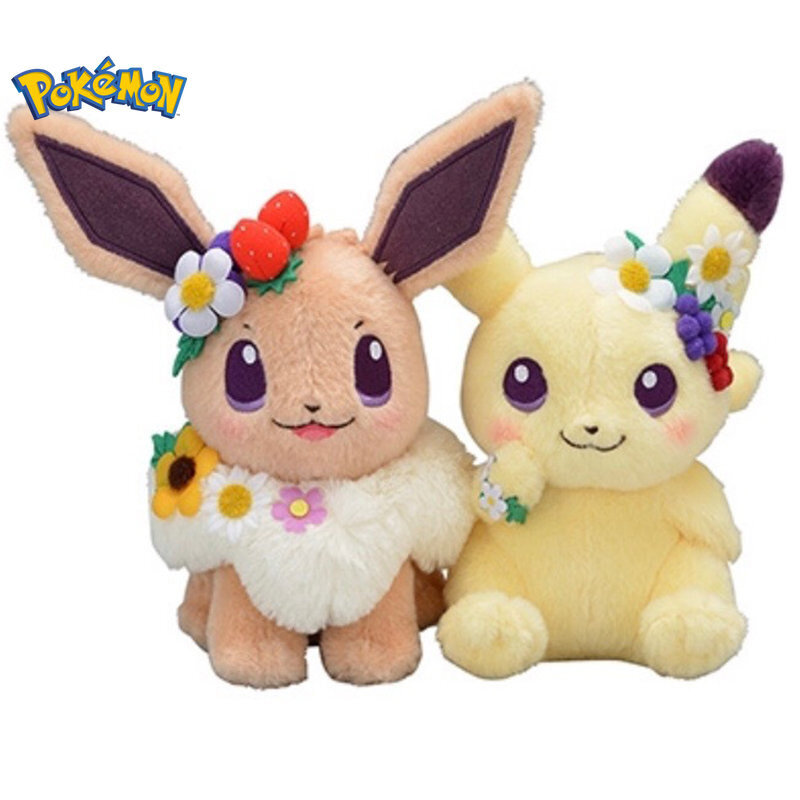 Mainan 18cm karangan bunga Festival Musim Semi Paskah Pikachu Eevee, dekorasi mewah Pokemon, boneka lembut Kawaii, hadiah anak-anak